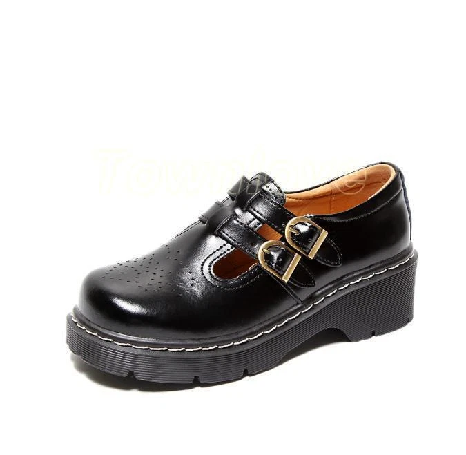 Винтажный Mary Jane туфли круглый носок японский женщин пряжка плоскостях низкий верхний туфли - Изображение 3 из 4
