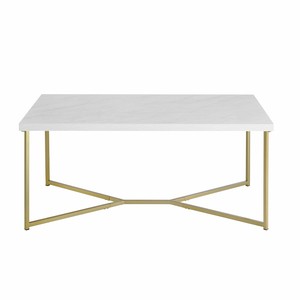 Details About We Furniture Short Rectangular Coffee Table Faux White Marble Top Gold Base Details About We Furniture Short Rectangular Coffee Table Faux White Marble Top Gold Base