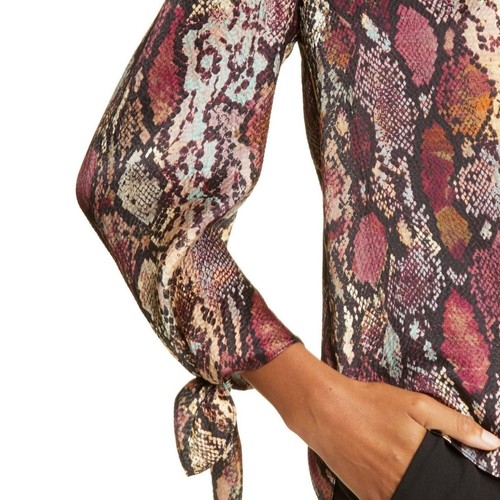 NEW Rebecca Taylor Multi Combo Silk Snakeskin Print Tie Cuff Top Size 2 - Picture 4 of 4