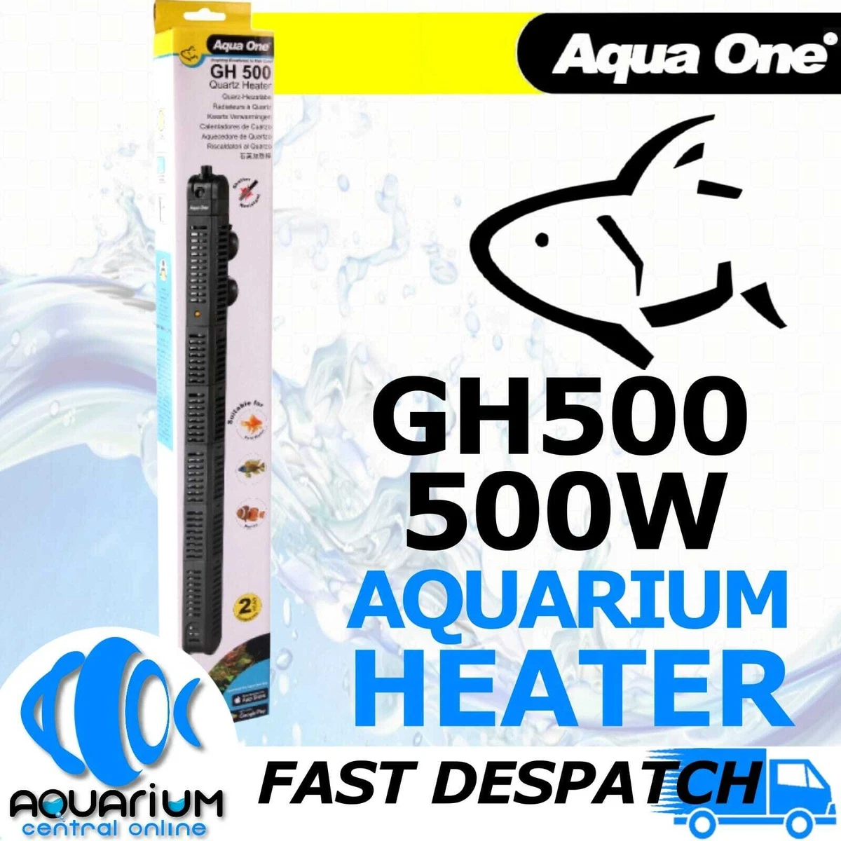 Aqua One GH 500 500W Quartz Glass Heater 46cm 240V Thermal Cut Off Technology
