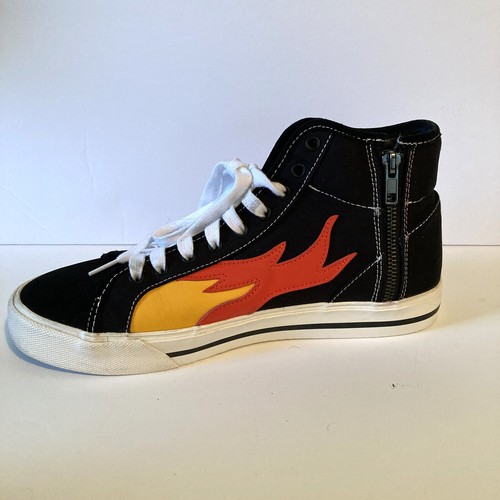 Zara Man High Top Sneakers Black with Orange & Gold Flames, EU Size 42
