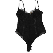 Black sheer back lace front lingerie bodysuit womans nwt