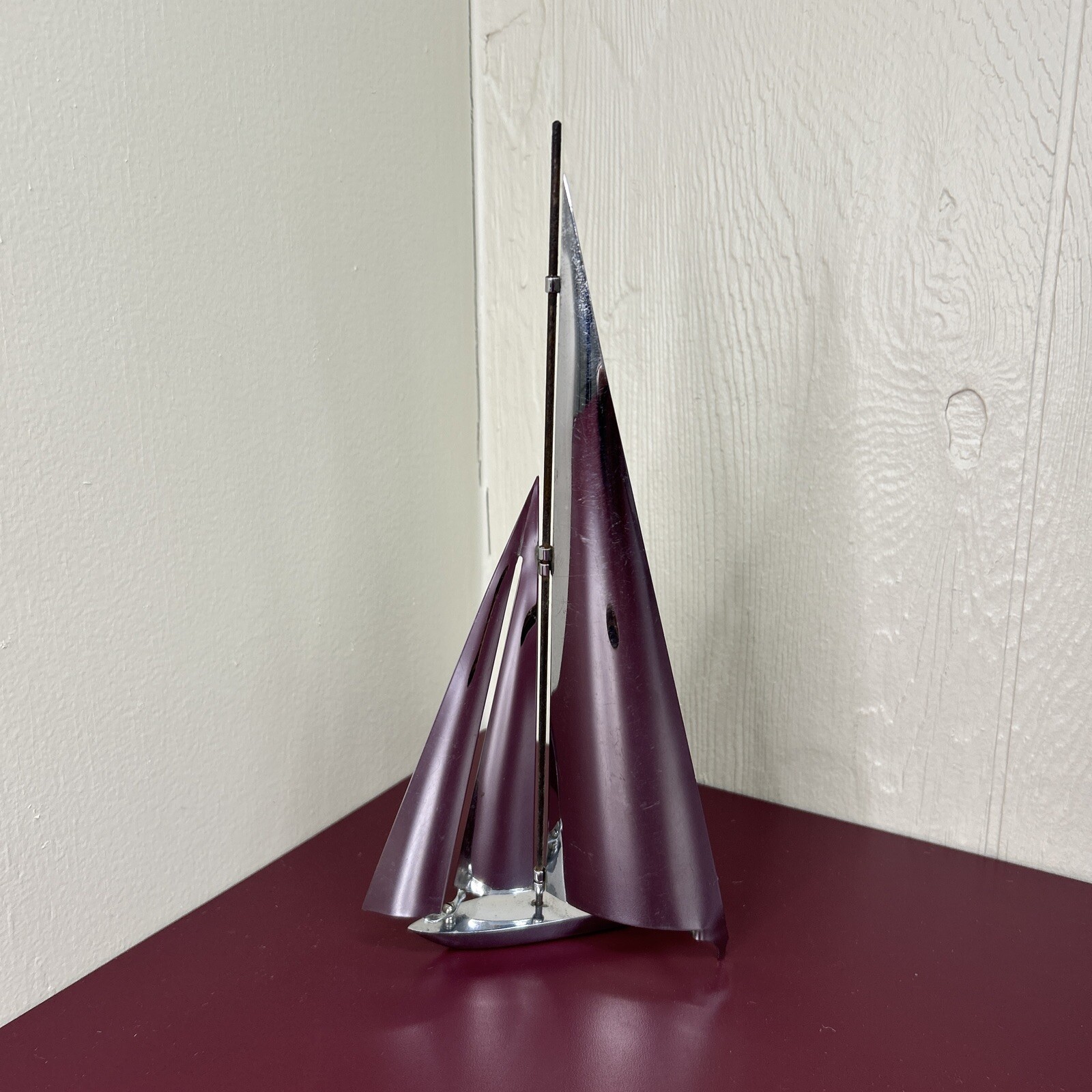 MCM Chrome Sailboat Shelf Sitter Mid Century Nautical Sealife Decor