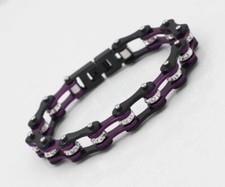 UNISEX ARMBAND BIKER EDELSTAHL VIOLETT SCHWARZ GLIEDERARMBAND HOCHGLANZ ZIRKONIA