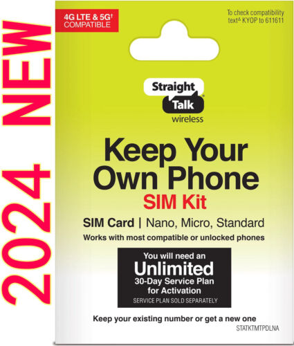 Zestaw kart SIM Straight Talk 3-w-1, KeepYour Own Phone, Kompatybilny z Verizon, 2024 Nowy - Zdjęcie 1 z 6