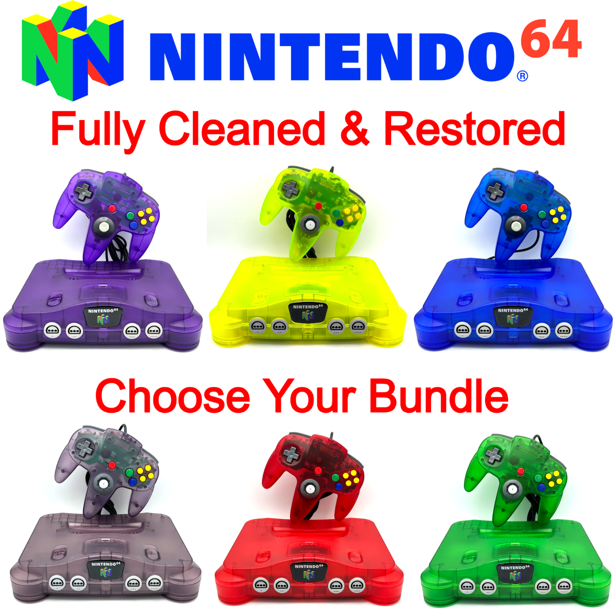 Nintendo 64 N64 *CHOOSE YOUR BUNDLE* Console + Controllers + Wires