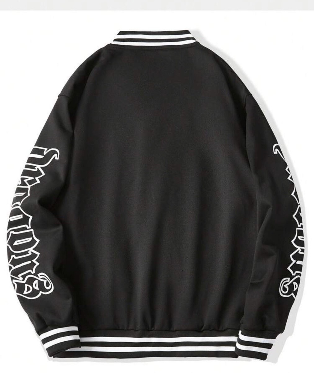 Varsity Jacket Size xl men new Black Button Up Bomber Coat Dragon