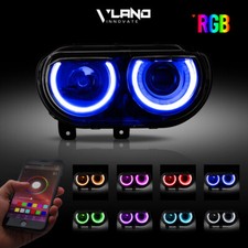 VLAND Pair LED RGB Headlights For 2008-14 Dodge Challenger Projector Sequential