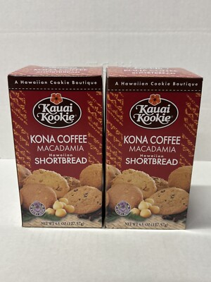 Kauai Kookie Kona Coffee Macadamia Shortbread 4.5oz Box x2