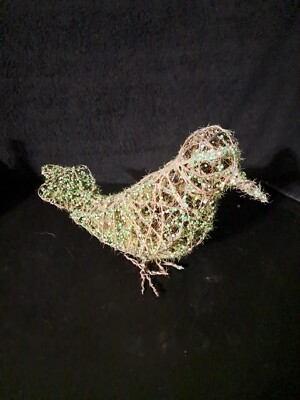 VINTAGE WILLOW TREE & MOSS HANDMADE  BIRD WITH BEADS 7.5TALL 11.LONG