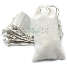 Multi-purpose Natural Cotton Muslin Drawstring Reusable Bags w Variety of Sizes