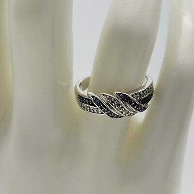 Klarer & schwarzer Diamant BGE 925 Jubiläumsring Größe 8 Gravur Linda & Chuck 