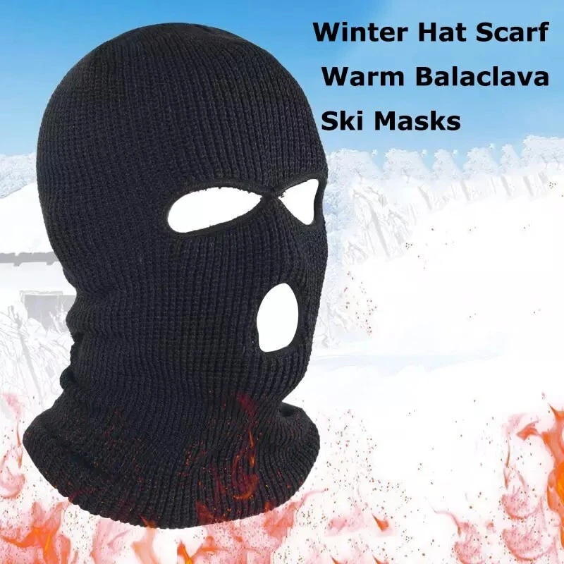 Máscara facial completa 3 furos boné de esqui inverno gorro balaclava chapéu quente tático EUA - Imagem 4 de 4