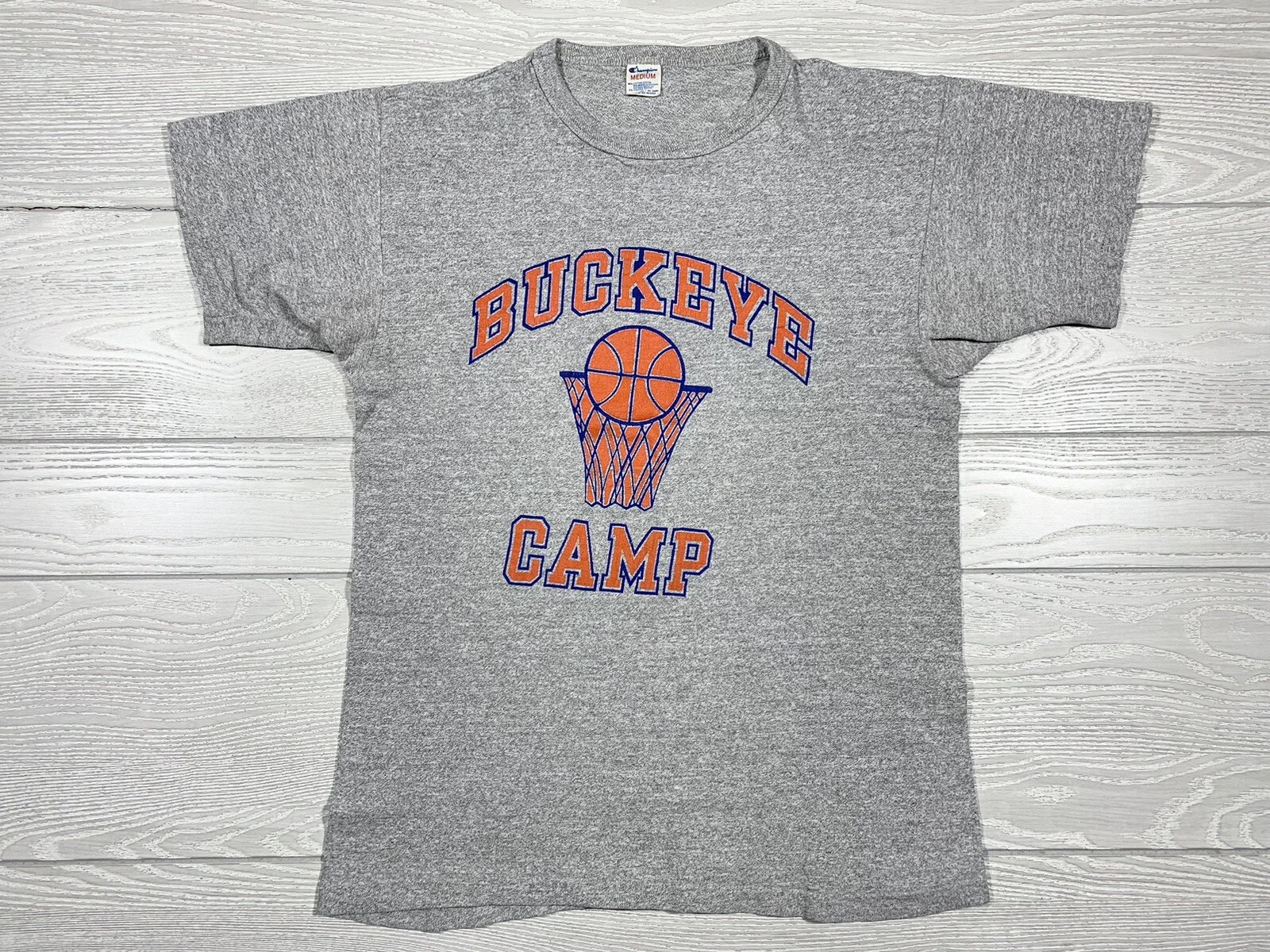 Vtg 70s Champion Buckeye Camp Basketball Shirt Sz M USA Rayon Ohio State