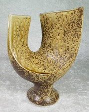 Toyo Pottery Japanese Ikebana Double Spout Vase Drip Glaze Mid Century Modern