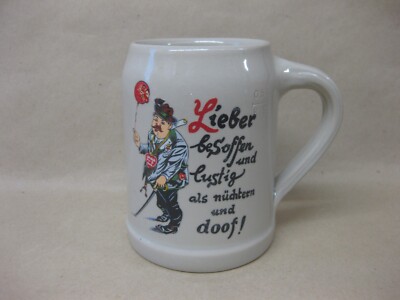 Vintage deutscher Steinzeug Bierstein ~ ''Besser betrunken & lustig als nüchtern & dumm''