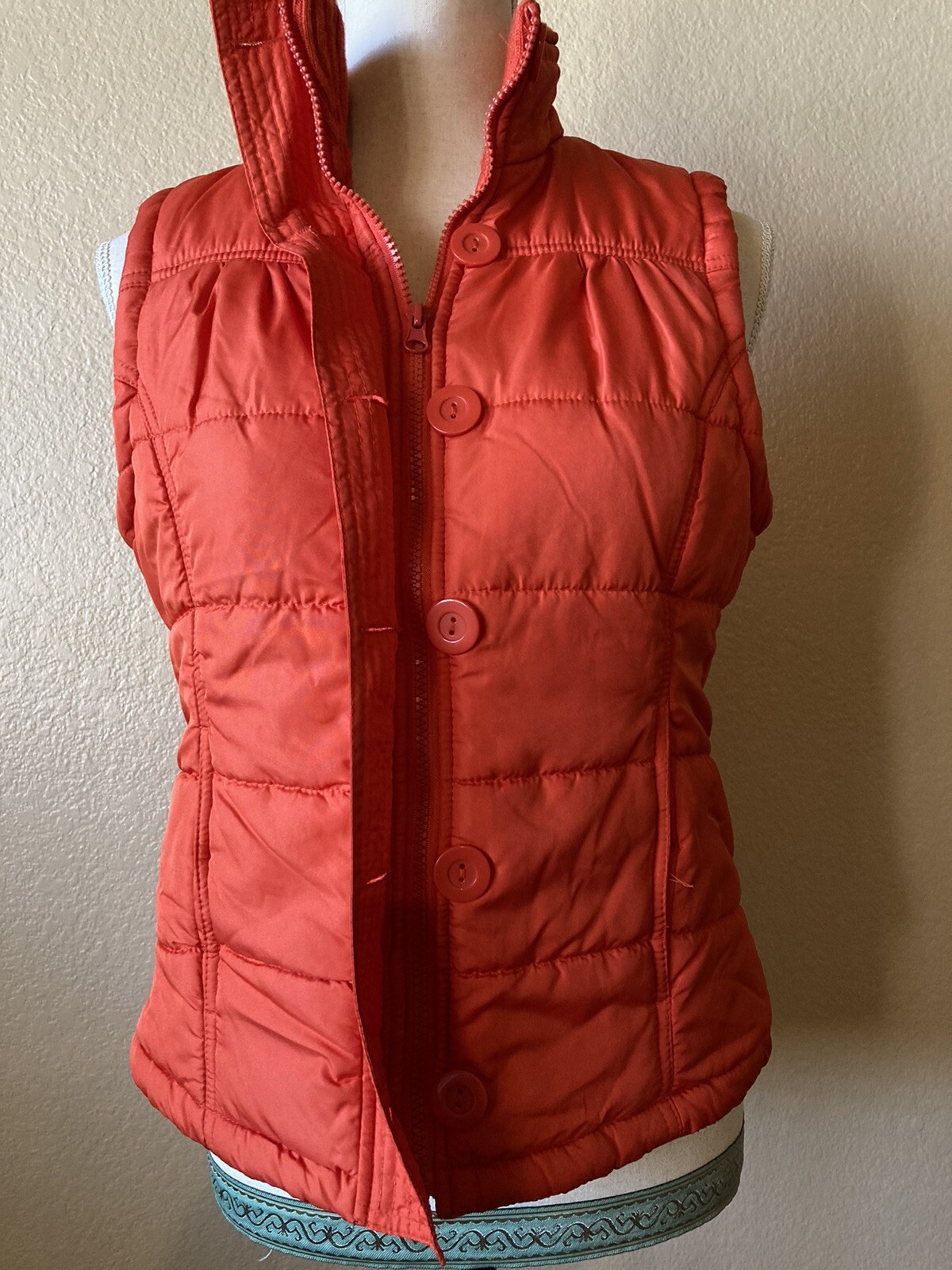 Outer Edge Orange Zip and Button Front Puffer Ves… - image 2