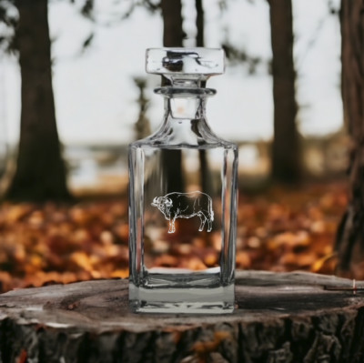 Water Buffalo Decanter 26 Oz Bourbon Whiskey Premium Glass Personalize Gift NEW