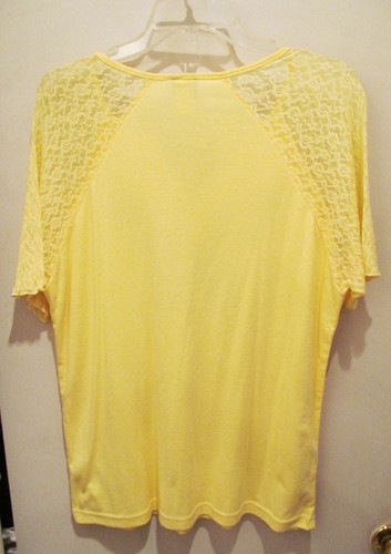 Old Navy Womens 14 / 16 Yellow Cotton Butterfly Lace Short Sleeve Top Shirt - Picture 3 of 4