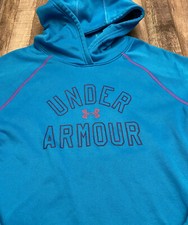 Under Armour Pullover Hoodie Youth Girls size Large Turquoise Blue /Pink