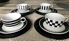 Vintage 90er Porzellan Eduscho weiß schwarz Kaffeeservice Kaffee Geschirr