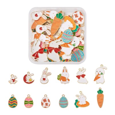 1 Box Rabbit Carrot Easter Egg Alloy Enamel Pendants Jewelry Making 13.5~34.5mm