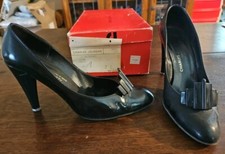 Vintage Charles Jourdan Black Leather Heels Pumps 7 B France