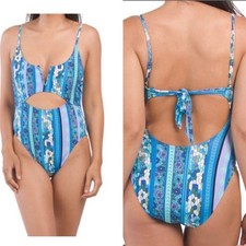  138 - Lucky Brand M Tribal Chic Keyhole Cut Out Swimsuit in Multi Size S