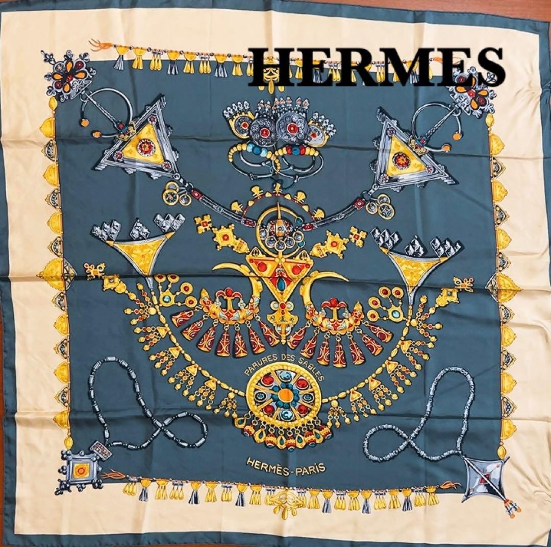 HERMES Carre 90 Silk Scarf Desert Pattern Luxury Fashion Accessory  