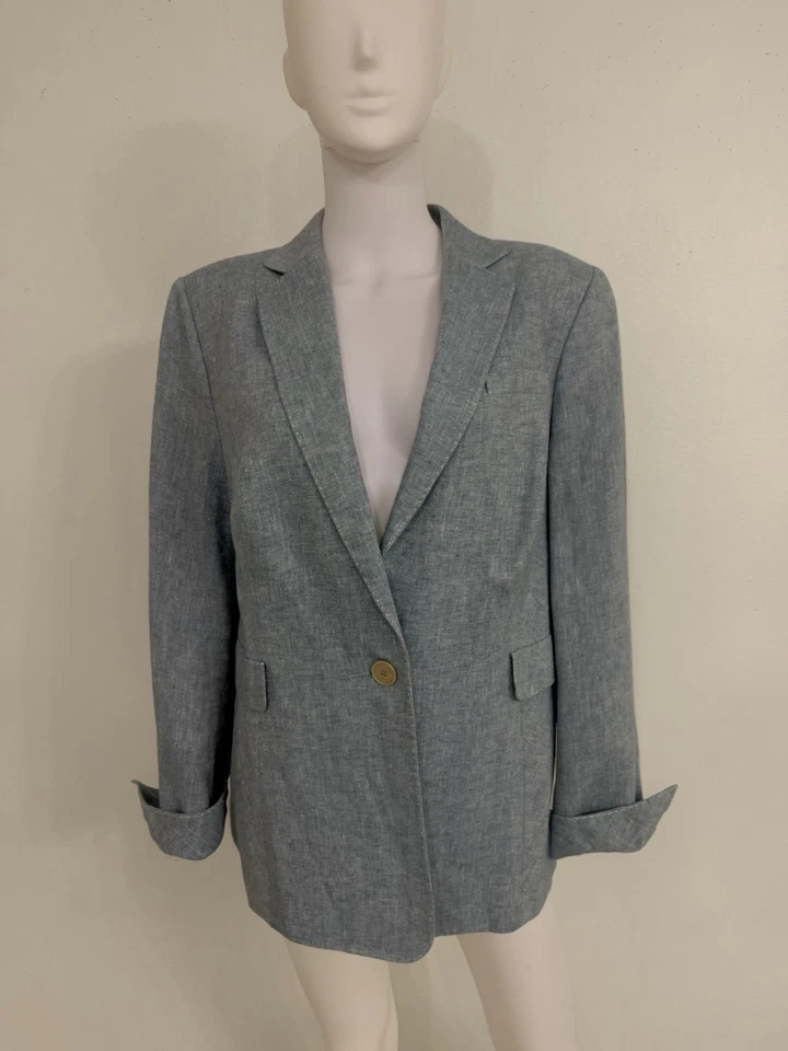 Akris Blue Italian 100% Linen Blazer Jacket US16 FR48 - Image 2 of 4