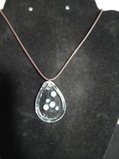 clear/blue bubble glass teardrop Charm Pendant Necklace cord chain.