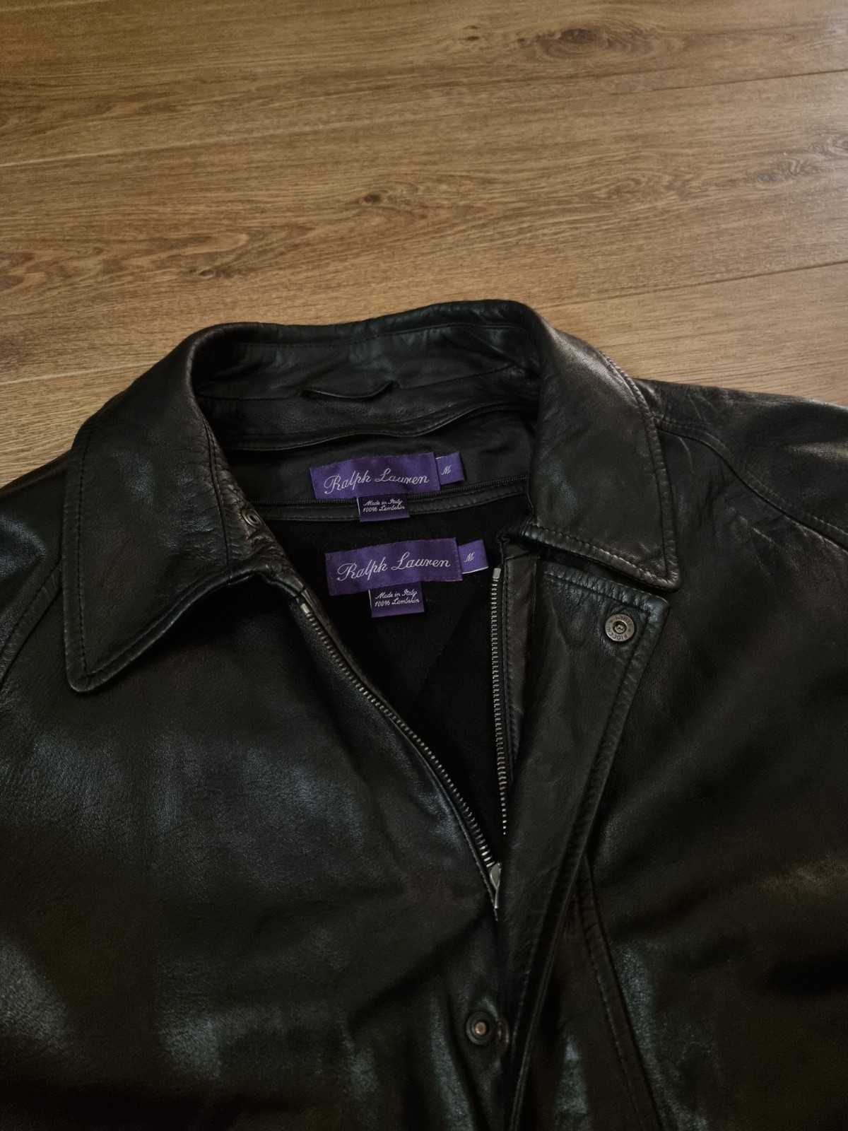 Medium Black Ralph Lauren Purple Label Lambskin Leather Jacket, Removable Liner image 2
