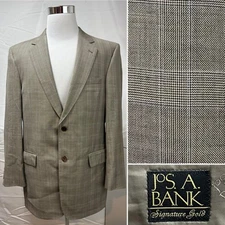Jos. A. Bank Men's 42L Beige Houndstooth Plaid Gordon 2-Button Blazer Jacket