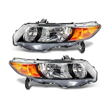 2Pc Headlight Assembly for 2006-2011 Honda Civic Coupe Black HO2519111 HO2518111