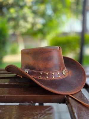 Real Leather Cowboy hat for Men & Women - Reddish Brow  display picture 1
