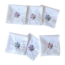 6 St&uuml;cke Frauen Baumwolle Taschent&uuml;cher Bandanas Wei&szlig; Bestickte Blume