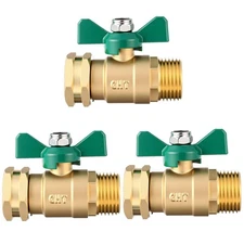 3 Pcs Full Flow Garden Hose Shut off Valve Connector Heavy Duty Brass 3/4'' G...