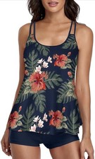Floral Tankini Swim Set 30 Waist Tank Removable Pads 34C NWOT Large Orig 36