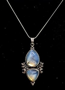 925 Sterling Silver Chain Necklace w Angel Quartz Pendant Teardrop Crystal Boho