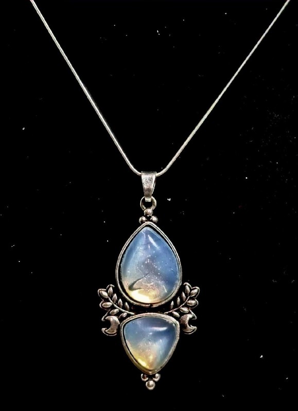 925 Sterling Silver Chain Necklace w Angel Quartz Pendant Teardrop Crystal Boho
