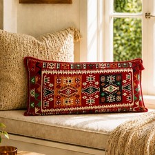 Handmade Kilim Cushion Cover 90x45cm Moroccan Boho Lumbar Pillow