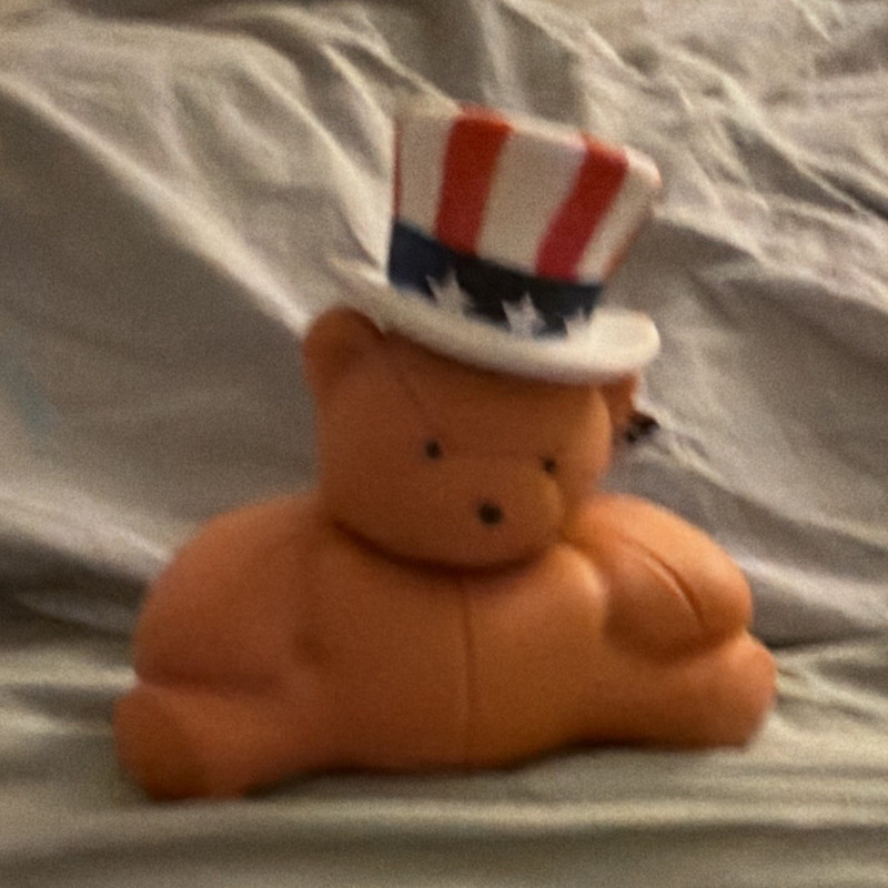 Orange Teddy Bear Tactile Squeeze Toy with Red White Blue Patriotic Hat