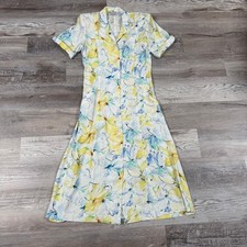 Kenar 2 Anne Klein Vintage Floral Rayon Midi Dress Button Front 90s Small 4 