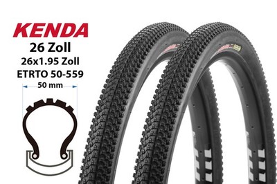 2 Stück 26 Zoll Fahrrad Reifen KENDA Small Block Eight 26x1.95 Falt 50-559 Schwa