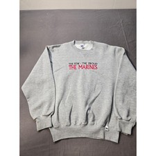 Vintage Russell Athletic US Marines Sweatshirt Gray Embroidered Crewneck Medium