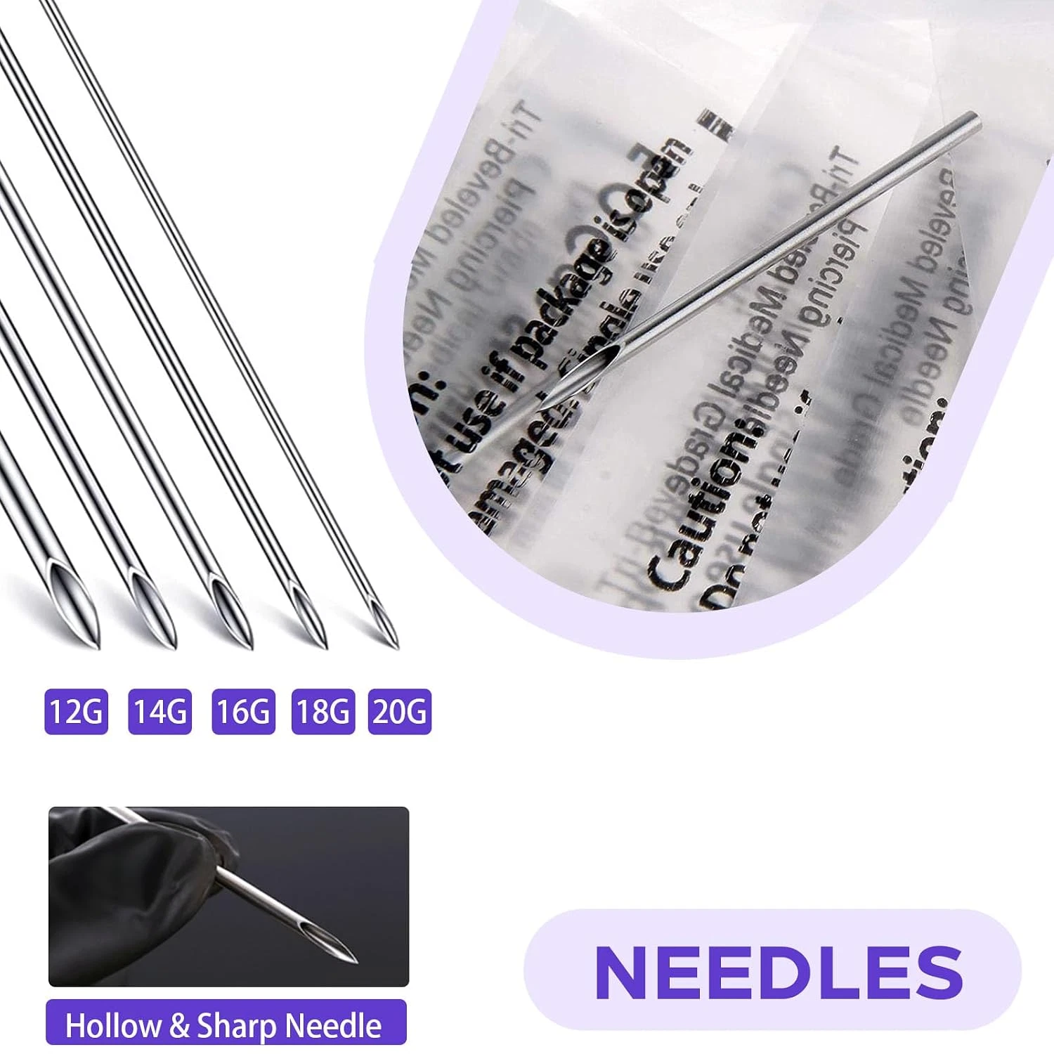 Piercing Kit 44Pcs -  Piercing Needle Kit with 20G 18G 16G 14G 12G image 5
