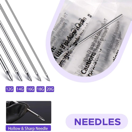 Piercing Kit 44Pcs -  Piercing Needle Kit with 20G 18G 16G 14G 12G image 5
