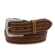 Ariat Mens Floral Tooled Buck Stitch Tan Belt A1037908
