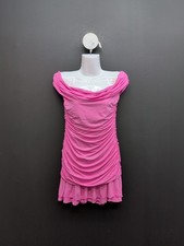 Wcy In The Sky Off Shoulder Mesh Ruched Women's Bodycon Midi Dress Large Pink
