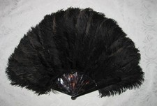Antique Victorian Fan Black Ostrich Feathers Faux Tortoise Sticks Circa 1890